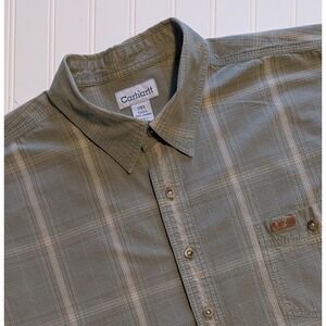 Carhartt Mens 3XL Tall Plaid Short Sleeve Button Up Shirt Green Canvas Work